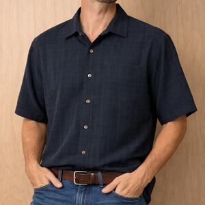Royal Robbins XL Relaxed Fit Short Sleeve Shirt Black Blue Modal Metal Buttons
